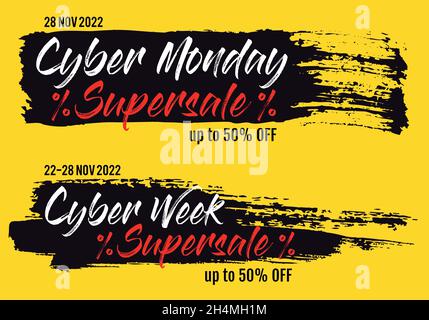 Cyber Monday, banner super vendita Cyber week, set di elementi vettoriali Illustrazione Vettoriale