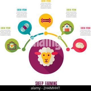 Icona di allevamento di pecore e infografica di agricoltura. Cartello dell'azienda agricola. Simbolo grafico per la progettazione del sito Web, il logo, l'app, l'interfaccia utente. Illustrazione vettoriale Illustrazione Vettoriale