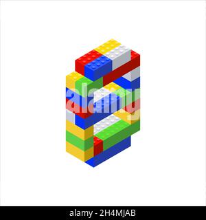 Numero isometrico 8 assemblato da blocchi di plastica. Illustrazione di constructor.Vector di Children. Illustrazione Vettoriale