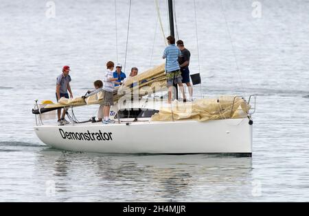 Thompson 30 (9130) sul porto di Waitemata durante la RNZYS Saturday Winter Series. Auckland, Nuova Zelanda sabato 5 maggio 2007 Foto Stock