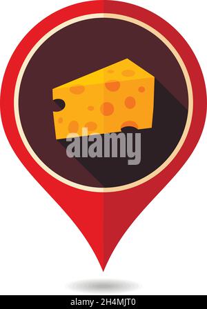 Pezzo di formaggio pin icona della mappa. Animali da allevamento puntatore della mappa. Mappa marcatore. Simbolo grafico per il vostro web site design, logo, app, UI. Illustrazione Vettoriale Illustrazione Vettoriale