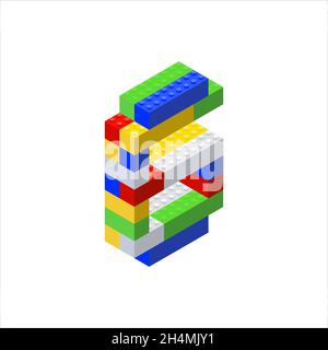 Numero isometrico 6 assemblato da blocchi di plastica. Illustrazione di constructor.Vector di Children. Illustrazione Vettoriale