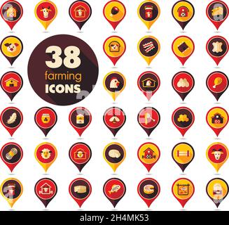 Animale da Azienda Contatto Mappa icon set. Animali da allevamento puntatore della mappa. Mappa marcatore. Simbolo grafico per il vostro web site design, logo, app, UI. Illustrazione Vettoriale Illustrazione Vettoriale