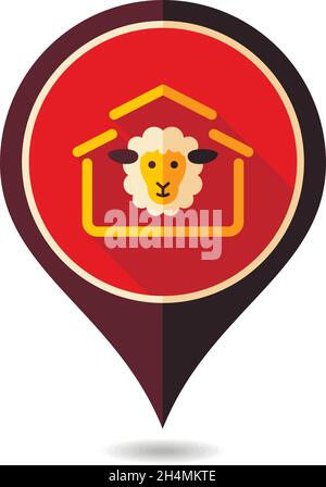 Casa di pecora pin icona della mappa. Animali da allevamento puntatore della mappa. Mappa marcatore. Simbolo grafico per il vostro web site design, logo, app, UI. Illustrazione Vettoriale Illustrazione Vettoriale