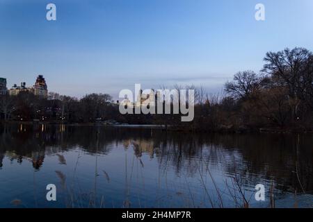 Tramonto invernale a Central Park. Foto Stock