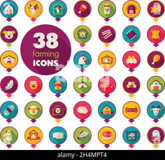 Animale da Azienda Contatto Mappa icon set. Animali da allevamento puntatore della mappa. Mappa marcatore. Simbolo grafico per il vostro web site design, logo, app, UI. Illustrazione Vettoriale Illustrazione Vettoriale