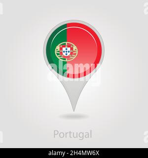 Icona della mappa puntina della bandiera portoghese, illustrazione vettoriale isolata eps 10 Illustrazione Vettoriale