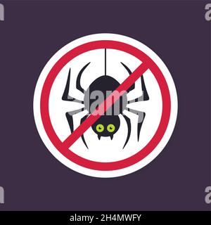 Segnali di No, Ban o Stop. Icona di Halloween ragno, simboli rossi proibiti di divieto, illustrazione vettoriale eps 10 Illustrazione Vettoriale