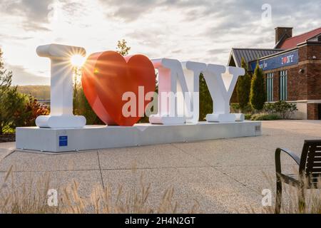 Hannacroix, New York - 27 ottobre 2021: Vista orizzontale della Regione capitale Area servizi i Love NY segno 1. Foto Stock