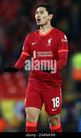 Liverpool, Inghilterra, 3 novembre 2021. Takumi Minamino di Liverpool durante la partita UEFA Champions League ad Anfield, Liverpool. Il credito dell'immagine dovrebbe leggere: Darren Staples / Sportimage Credit: Sportimage/Alamy Live News Foto Stock