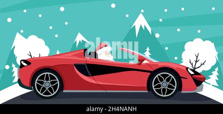 Background design di babbo natale in auto di lusso Illustrazione Vettoriale