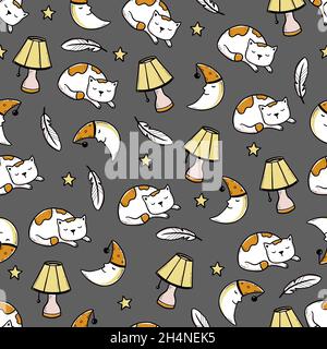 Sonno, tempo di riposo senza interruzioni. ZZZ, sogno tempo bambini sfondo. Disegno a mano dello stile del doodle dello schizzo. Stella, cuscino, elemento lunare. Illustrazione vettoriale. Illustrazione Vettoriale