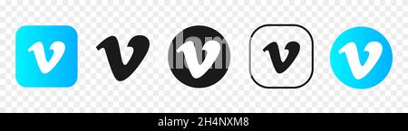Icone dei social media Vimeo su sfondo bianco. Illustrazione Foto Stock