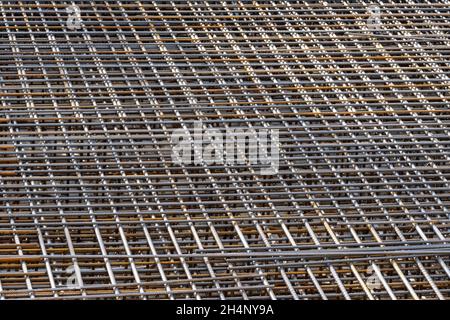 Acciaio di rinforzo in sito in costruzione Foto Stock