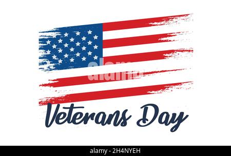 Veterani Day holiday Banner con bandiera americana e stelle sullo sfondo. Foto Stock