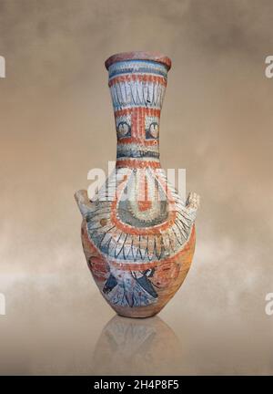 Anient egiziano decorato vaso di terracotta anfora, 1327-1068, 18th dinasty, El-Arba el-Madfouna. Museo del Louvre. Camera Sully 640. Foto Stock