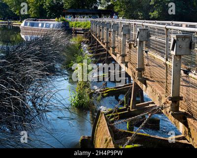 Abingdon-on-Thames afferma di essere la città più antica dell'Inghilterra. E il Tamigi attraversa il suo cuore. Qui abbiamo il suo stramazzo, appena a monte del suo mediev Foto Stock