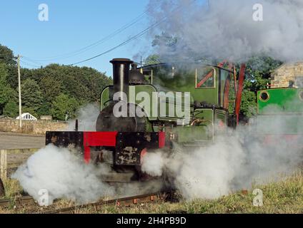 Il Beamish Museum si scontra con le tipiche scene di lavoro ricreate per un evento charter dall'unico Lewin loco ex Seaham Harbour. Foto Stock