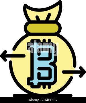 Icona a sacco bitcoin. Contorno sacco bitcoin vettore icona colore piatto isolato Illustrazione Vettoriale