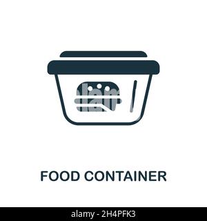 Icona del contenitore per alimenti. Cartello monocromatico della collezione take away. Illustrazione icona Creative Food Container per il web design, infografiche e altro ancora Illustrazione Vettoriale