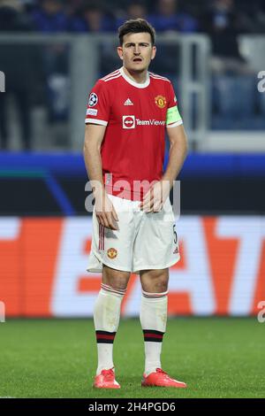 Bergamo, Italia. 2 novembre 2021. Harry Maguire (Manchester United) durante Atalanta BC vs Manchester United, UEFA Champions League partita di calcio a Bergamo, Italia, novembre 02 2021 Credit: Independent Photo Agency/Alamy Live News Foto Stock