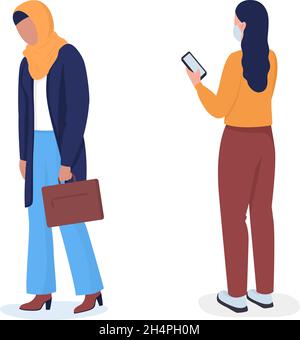Donne disoccupate semi-piatto colore vettore set di caratteri Illustrazione Vettoriale