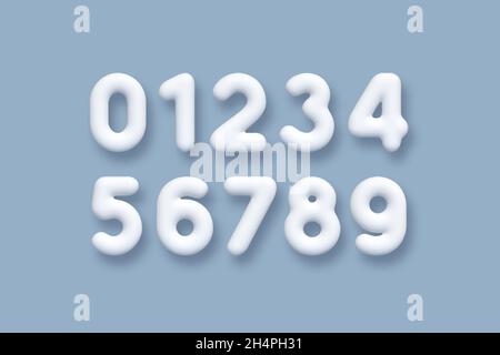 Set vettoriale di numeri 3d bianchi. Illustrazione Vettoriale