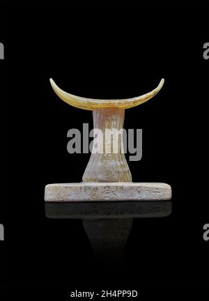 Poggiatesta egiziano per dormire di cortisan Metou, 2350-200 AC, yombe RS6 Moyenne, alabastro. Museo del Louvre E11479 o E22285. Inscritto amico Metou, per Foto Stock