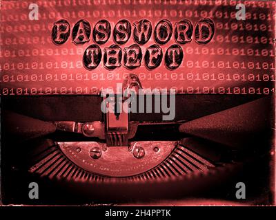Password Theft visualizzata su una macchina da scrivere Vintage Foto Stock
