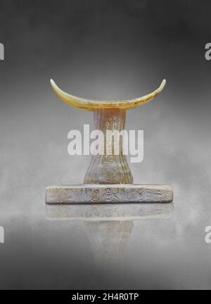 Poggiatesta egiziano per dormire di cortisan Metou, 2350-200 AC, yombe RS6 Moyenne, alabastro. Museo del Louvre E11479 o E22285. Inscritto amico Metou, per Foto Stock