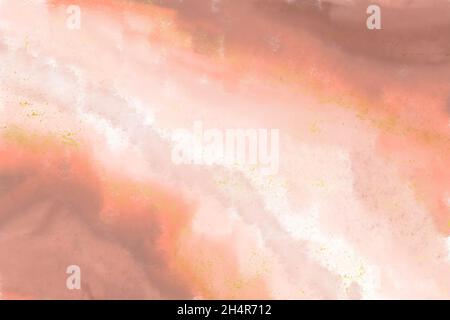 Astratto sfondo di terracotta acquerello nella tecnica dell'inchiostro alcolico con linee e gocce dorate Foto Stock