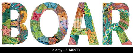 Design artistico dipinto a mano. BOAR di parola di illustrazione disegnata a mano per t-shirt ed altra decorazione Illustrazione Vettoriale