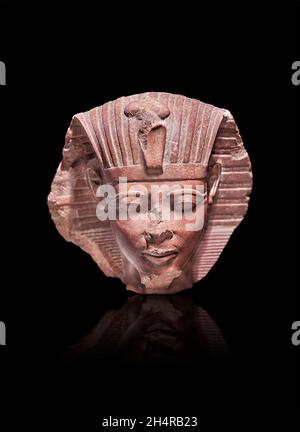 Statua egizia scultura stinx testa di Thutmose III, 1479-1325 AC, 18th dtasty, granito. Museo del Louvre E10896. . Testa reale della sfinge con peli di nemi Foto Stock