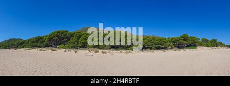 Soleggiata costa dorada panorama. Bellissima baia di mare sotto il cielo blu chiaro. Linea costiera spagnola. Foto Stock