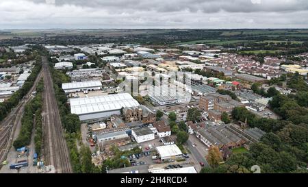 Trading Estate Letchworth Garden City, Hertfordshire Inghilterra Regno Unito drone Aerial Foto Stock