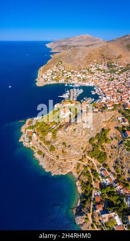 Vista della splendida isola di Hydra, Grecia. Foto Stock