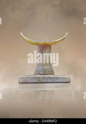 Poggiatesta egiziano per dormire di cortisan Metou, 2350-200 AC, yombe RS6 Moyenne, alabastro. Museo del Louvre E11479 o E22285. Inscritto amico Metou, per Foto Stock