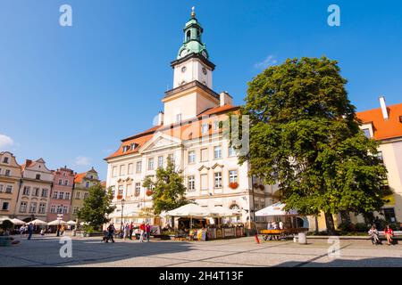 Rynek Jeleniogórski, plac Ratuszowy, Jelenia Gora, Polonia Foto Stock