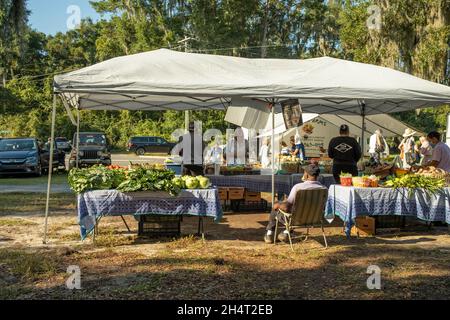 Il mercato agricolo di Port Royal, il sabato mattina, è da non perdere sia per la gente del posto che per i turisti quando si visita la contea di Beaufort, South Carolina. Foto Stock