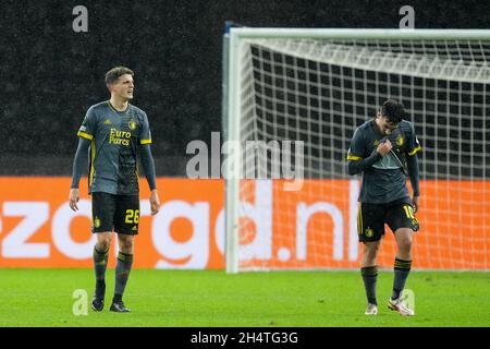 BERLINO, GERMANIA - 4 NOVEMBRE: Guus Til di Feyenoord Rotterdam dopo l'equalizzatore durante la partita della UEFA Conference League Group Stage tra 1. FC Union Berlin e Feyenoord all'Olympia Stadion il 4 novembre 2021 a Berlino, Germania (Foto di Yannick Verhoeven/Orange Pictures) Foto Stock