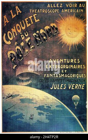 Poster del vecchio film – conquista del Polo 1912 Melies, Jules Verne - A la Conquete du Pole Nord. Foto Stock