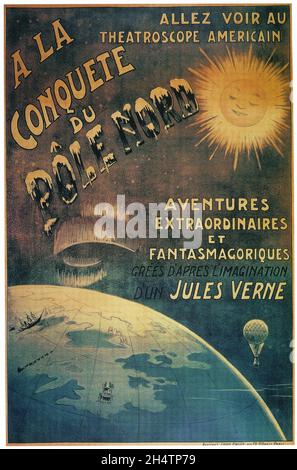 Manifesto vintage del film per la conquista del Polo di Melies 1912 – Jules Verne Foto Stock