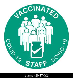 Badge di vaccinazione o adesivo con citazione - il nostro roba vaccinato contro il covid 19. Adesivi per il vaccino del coronavirus. Concetto di vaccinazione di successo. Vettore Illustrazione Vettoriale