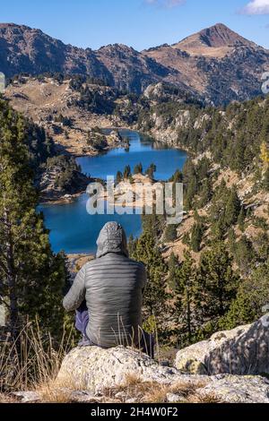 Laghi di Redon e Long, Circ de Colomers. Parco Nazionale Aiguestortes. Pirenei, Spagna Foto Stock