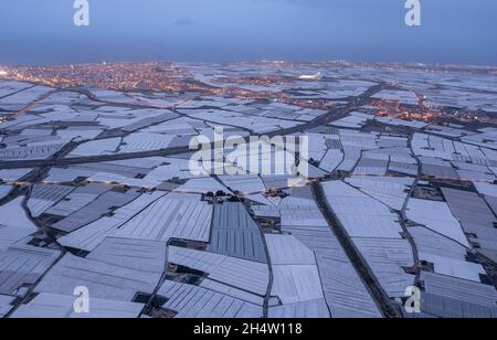 Serre. Mare di plastica. Roquetas de Mar, Alameria, Spagna Foto Stock