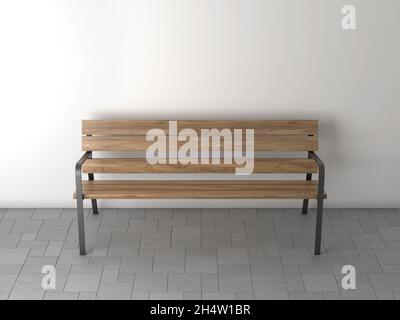 rendering 3d di un banco in legno e metallo su sfondo bianco Foto Stock