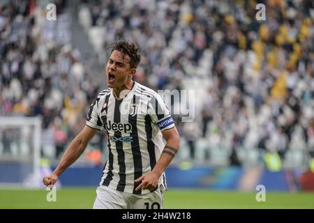Paulo Dybala della Juventus FC festeggia durante la Serie Una partita tra Juventus FC e Sampdoria allo Stadio Allianz di Torino, il 265 settembre 2021, Foto Stock