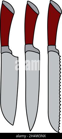 L'illustrazione vettoriale di un set di tre coltelli da cucina grandi Illustrazione Vettoriale