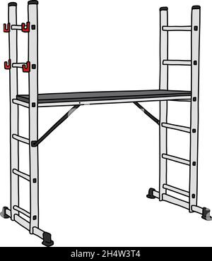 Il disegno a mano vettorizzato di un piccolo ponteggio in metallo bianco Illustrazione Vettoriale