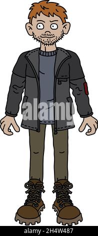 Il disegno a mano vettorizzato di un divertente uomo d'avventura redhead Illustrazione Vettoriale